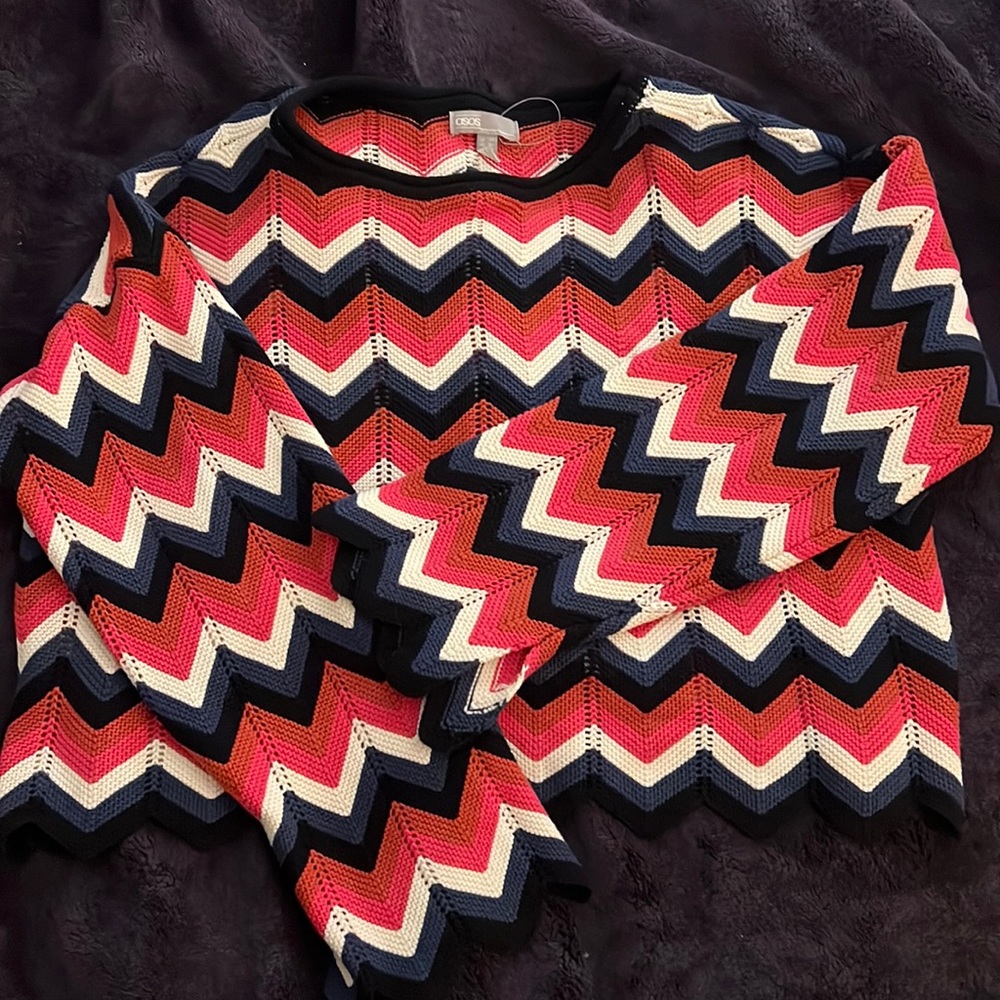 ASOS cropped US 14 striped zigzag sweater